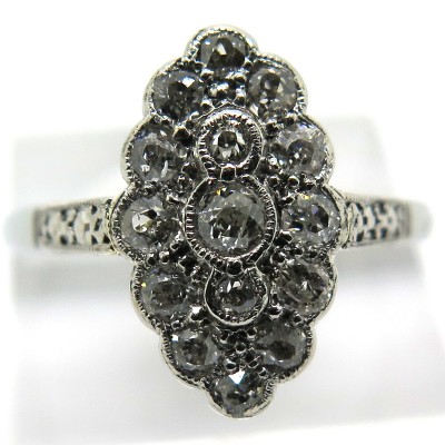 Bague navette diamants taille ancienne Justine 1928