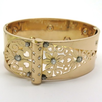 Bracelet ancien en or rose et diamants - Modèle Fleur 207