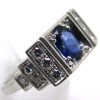 Chevalière saphir bleu diamants dans le goût des bijoux art déco C73 - Philomène Thébault