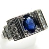 Chevalière saphir bleu diamants dans le goût des bijoux art déco C73 - Philomène Thébault