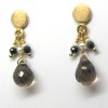 Pendants d’oreilles en or jaune quartz fumé et perles C59