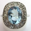 Bague art déco topaze bleue entourage diamants platine 1580