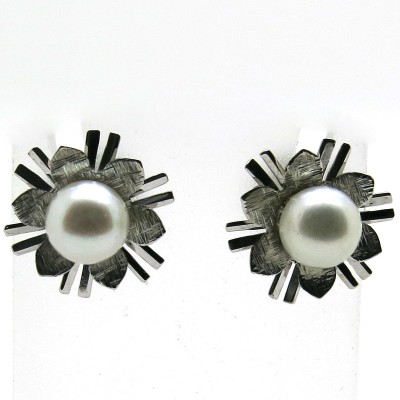 Boutons d'oreilles fleur or gris perle de culture 250