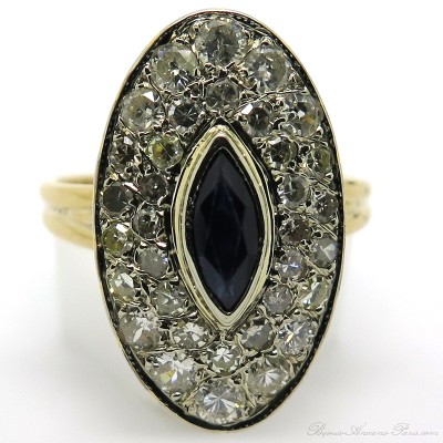 Bague marquise, saphir et diamants