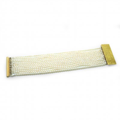 Manchette Or jaune et perles - De Saedeleer