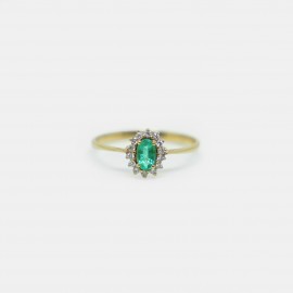 Bague Marguerite, Emeraude et diamants