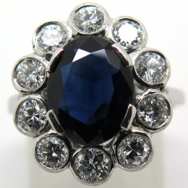 Bague Marguerite ancienne saphir diamants monture platine 1851