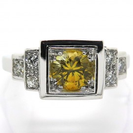Philomène Thébault – Bague Saphir jaune diamants monture or blanc 1829