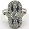 Bague marquise ancienne en platine diamants et pierres bleues Eugénie 1903