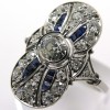 Bague marquise ancienne en platine diamants et pierres bleues Eugénie 1903